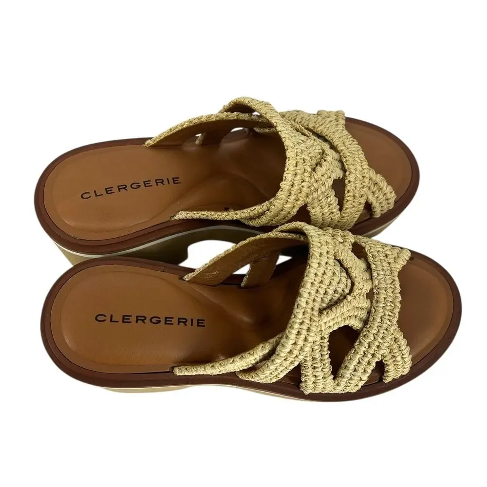 Clergerie Chermy Raffia Platform Mules Beige Natural Size 36